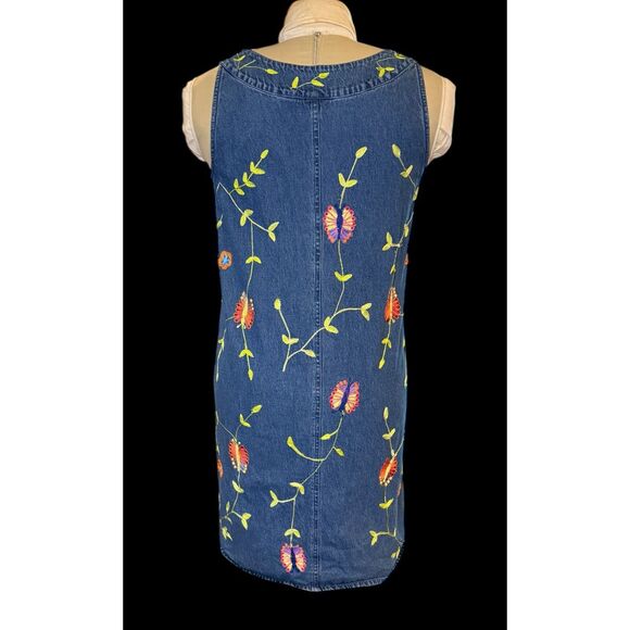 Carolina Blues Vintage Denim Dress Sz 8 Embroidered Butterflies 100% Cotton - Picture 2 of 11